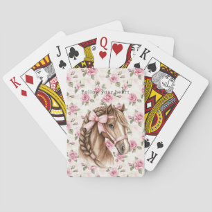 Pink Roses Floral Pretty Horse Pink Bow Playing Cards