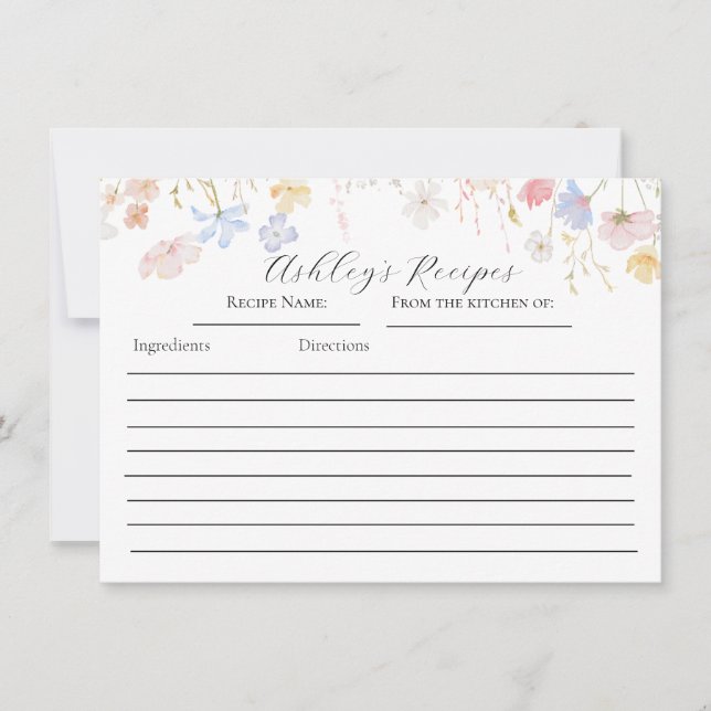 Pink Roses Floral Recipe cards (Front)