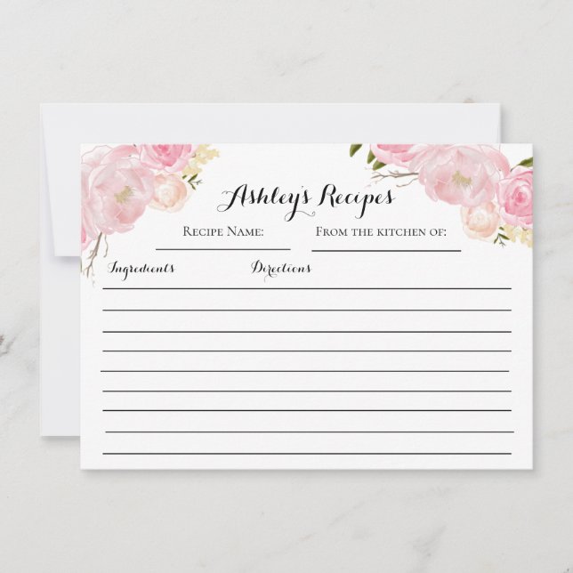 Pink Roses Floral Recipe cards (Front)