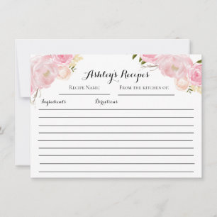 Pink Roses Floral Recipe cards