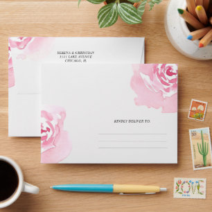 Pink Roses Floral Return Address A6 Envelope