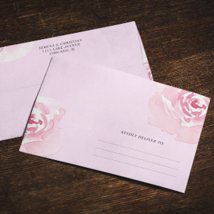 Pink Roses Floral Return Address Envelope