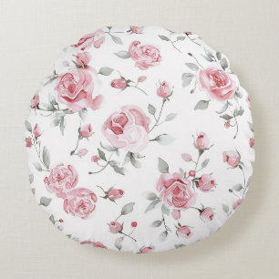 Pink Roses Floral Round Cushion