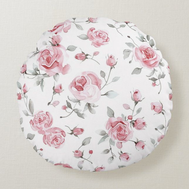 Pink Roses Floral   Round Cushion (Front)