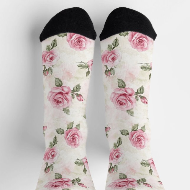 Pink Roses Floral         Socks (Top)