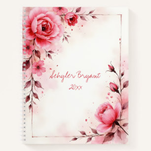 Pink Roses Floral Spiral-bound Botanical Journal