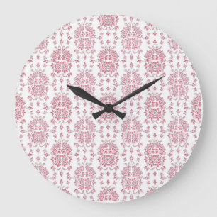 Pink Roses Floral Style Damask Pattern Large Clock