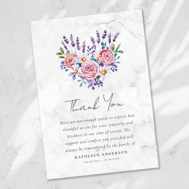 Pink Roses Floral Sympathy Funeral Thank You Card (Creator Uploaded)