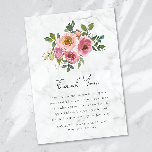 Pink Roses Floral Sympathy Funeral Thank You Card (Creator Uploaded)