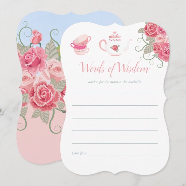 Pink Roses Floral Tea Party Baby Shower Mum Advice Invitation (Front/Back)