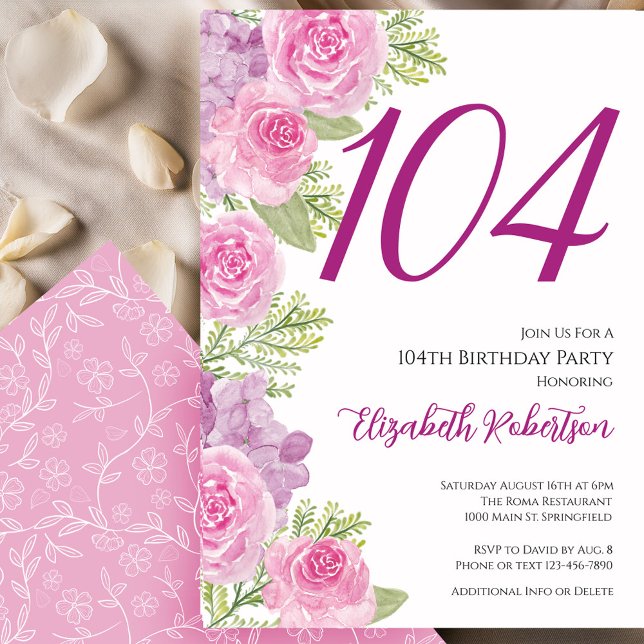 Pink Roses Floral Template 104th Birthday (Creator Uploaded)