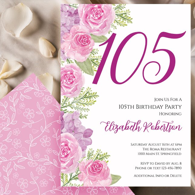 Pink Roses Floral Template 105th Birthday (Creator Uploaded)