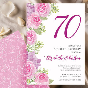 Pink Roses Floral Template 70th Birthday