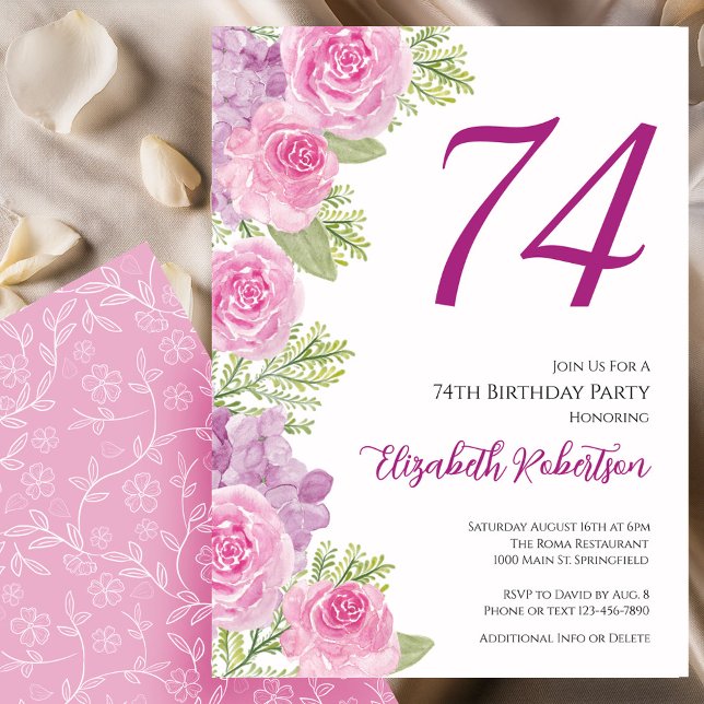 Pink Roses Floral Template 74th Birthday (Creator Uploaded)