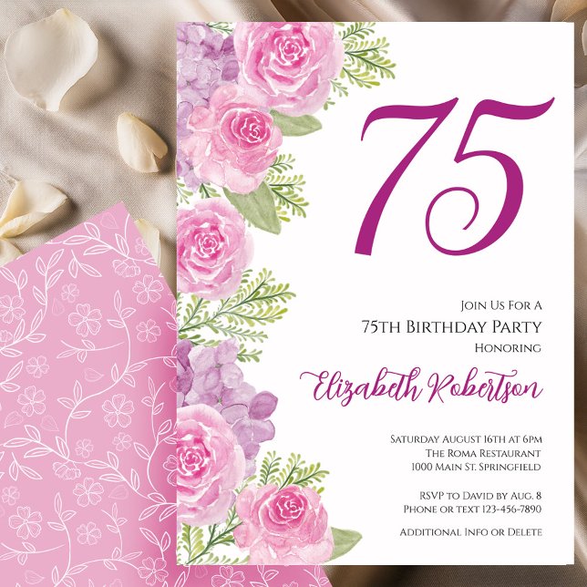 Pink Roses Floral Template 75th Birthday (Creator Uploaded)