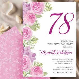 Pink Roses Floral Template 78th Birthday