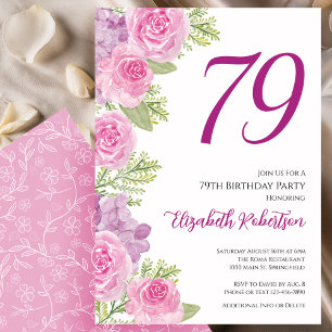 Pink Roses Floral Template 79th Birthday
