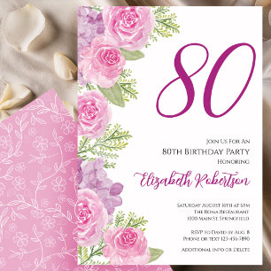 Pink Roses Floral Template 80th Birthday