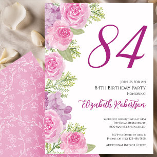 Pink Roses Floral Template 84th Birthday
