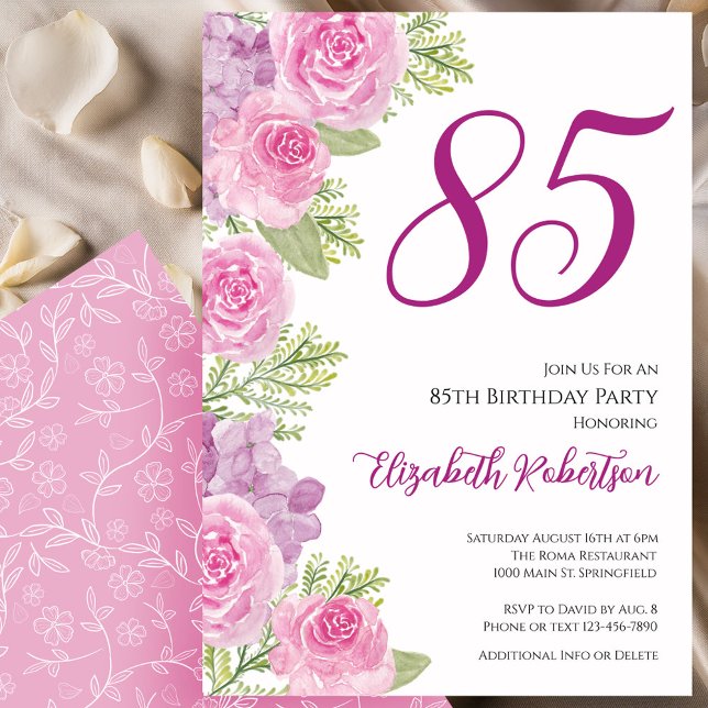 Pink Roses Floral Template 85th Birthday (Creator Uploaded)