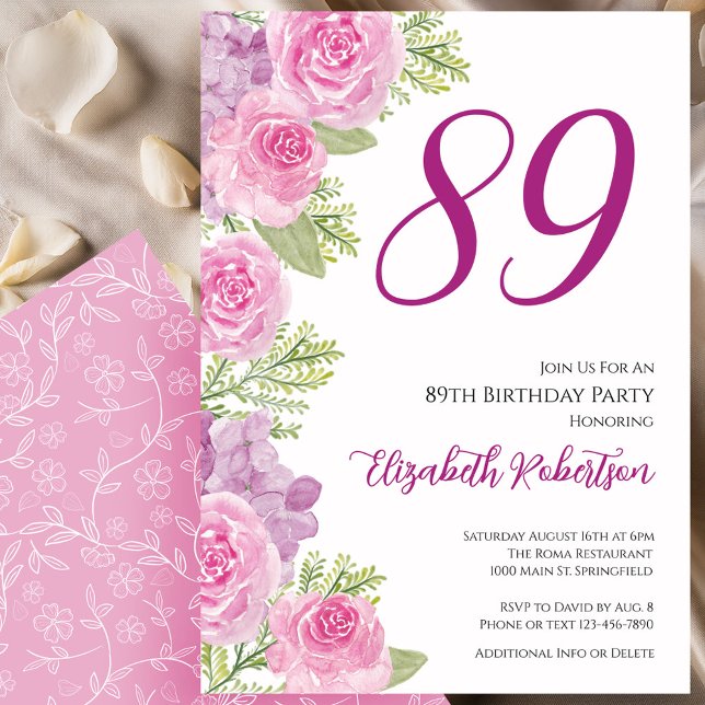 Pink Roses Floral Template 89th Birthday (Creator Uploaded)