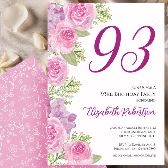 Pink Roses Floral Template 93rd Birthday (Creator Uploaded)