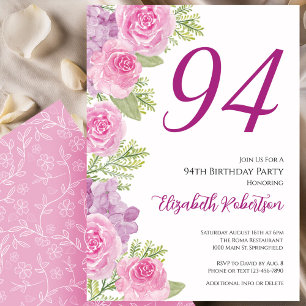 Pink Roses Floral Template 94th Birthday