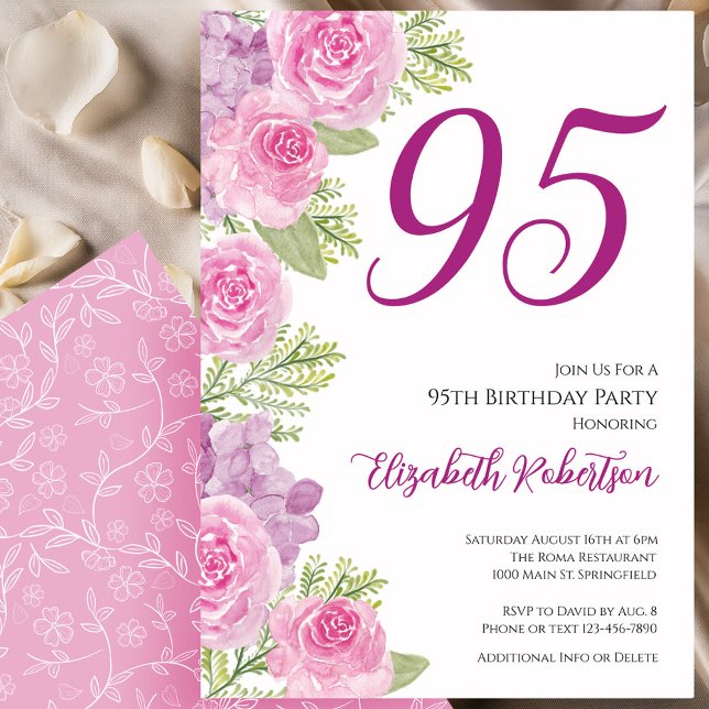 Pink Roses Floral Template 95th Birthday (Creator Uploaded)