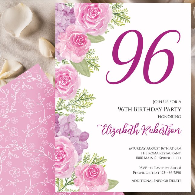 Pink Roses Floral Template 96th Birthday (Creator Uploaded)