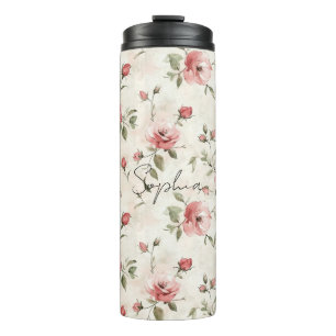 Pink Roses Floral Thermal Tumbler