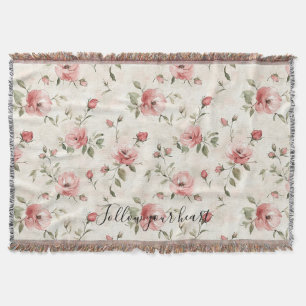 Pink Roses Floral  Throw Blanket
