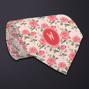 Pink Roses Floral  Tie