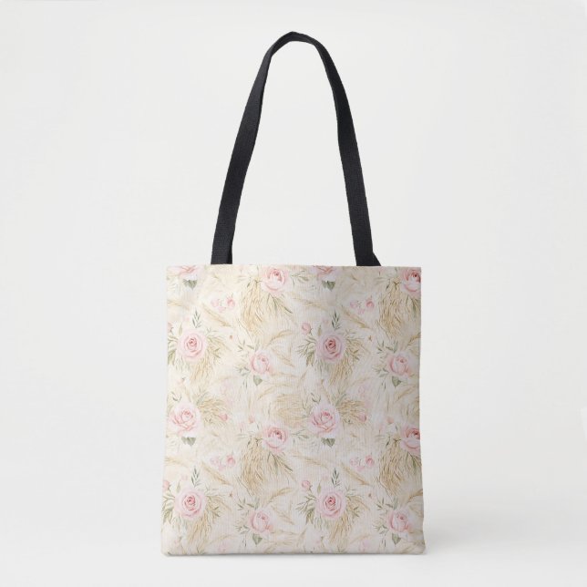 Pink Roses Floral Tote Bag (Front)