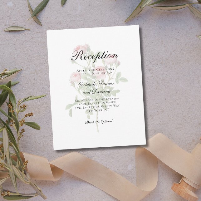 Pink Roses Floral Traditional Wedding Reception  Enclosure Card (Faded Pink Roses Watercolor Floral Wedding Reception card.)