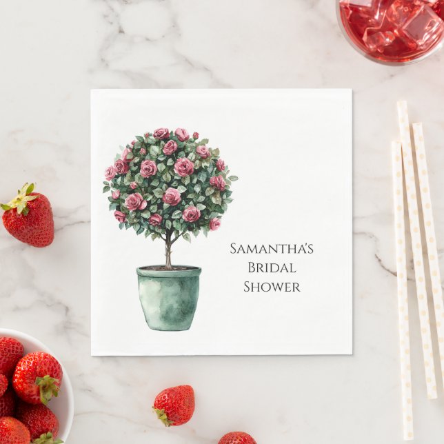 Pink Roses Floral Tree Bridal Shower Napkin (Insitu)