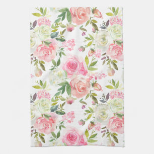 Pink Roses Floral Vintage Style Kitchen Towel