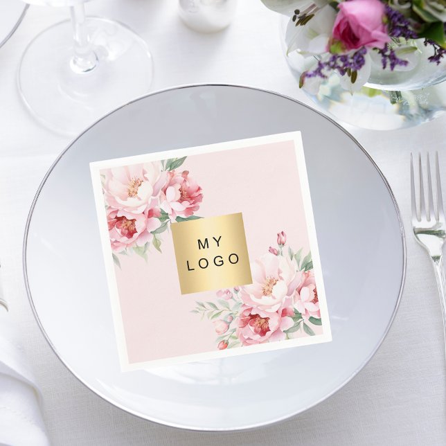 Pink roses florals business logo napkin (Creator Uploaded)