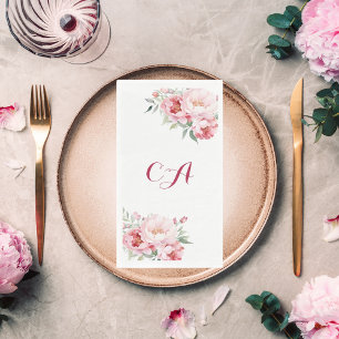 Pink roses florals monogram birthday napkin