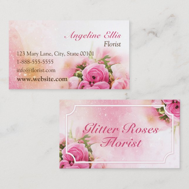 Pink Roses Florist Business Card (Front/Back)