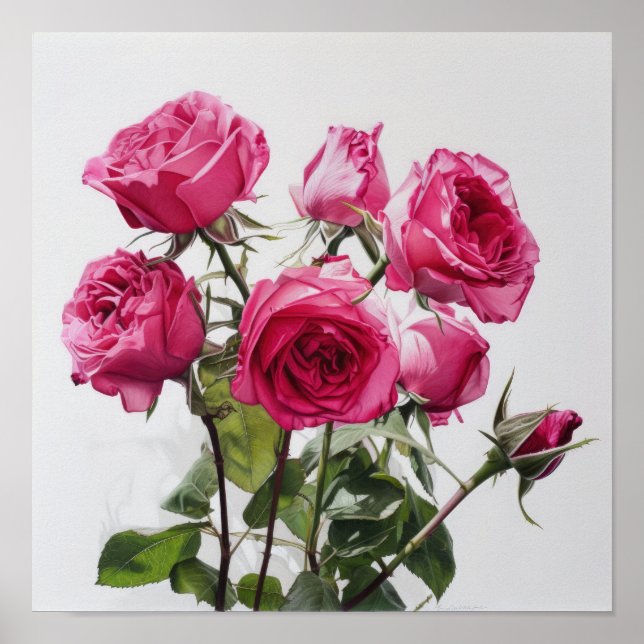 Pink Roses Flower Art Print Poster (Front)