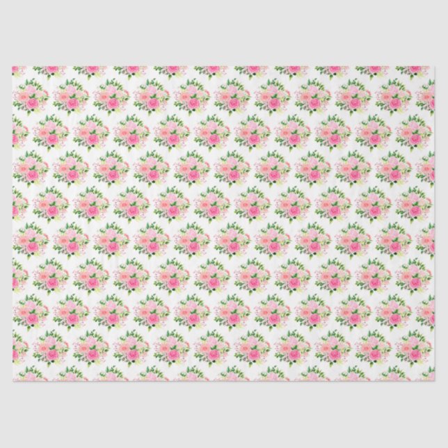 Pink Roses Flowers and Greenery Tissue Paper (Front)