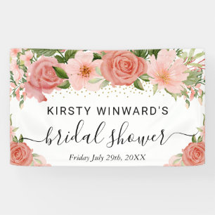 Pink Roses Flowers Bridal Shower Welcome Banner