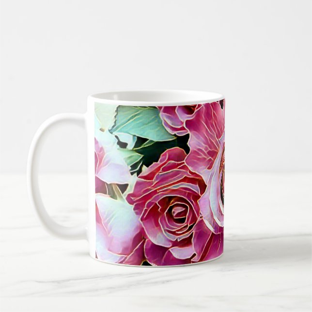 PINK ROSES FLOWERS COFFEE MUG (Left)