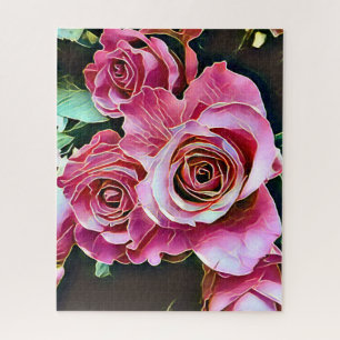 PINK ROSES FLOWERS JIGSAW PUZZLE