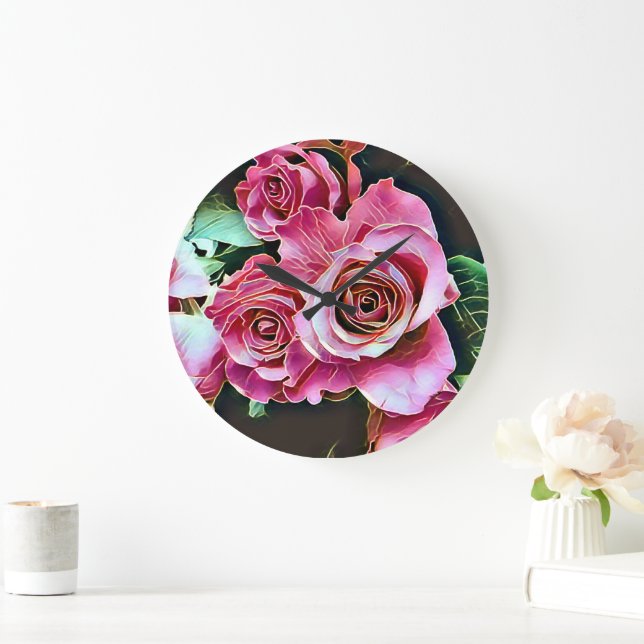 PINK ROSES FLOWERS LARGE CLOCK (Home)