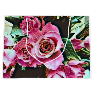 PINK ROSES FLOWERS LARGE GIFT BAG
