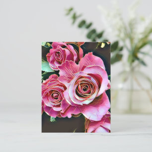 PINK ROSES FLOWERS POSTCARD