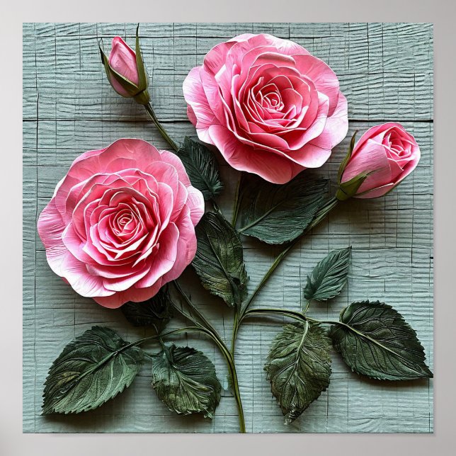 Pink Roses flowers Romantic Floral Wall Art 💕 (Front)