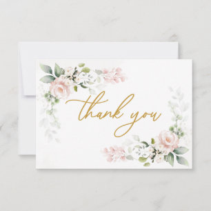 Pink Roses Foliage Baby Shower Thank You Card