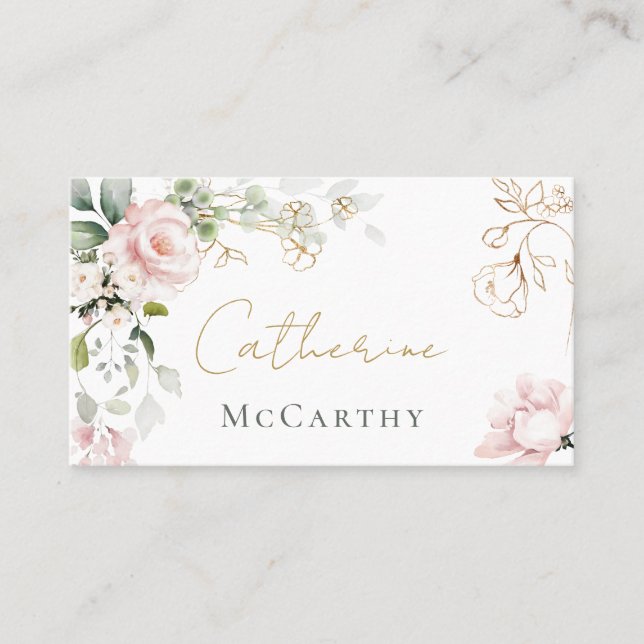 Pink Roses Foliage Wedding Place card (Front)